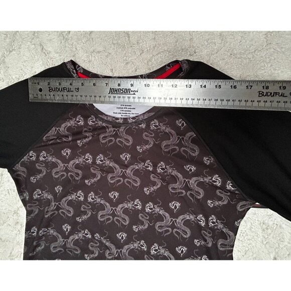 Singh Womens Swimwear Black Animal Print Ruched Long Sleeve Rash Guard XL New - Picture 7 of 10